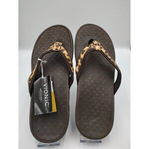 Vionic Womens Orthaheel Leopard Flip-Flops Brown Size 9 Comfort Sandals